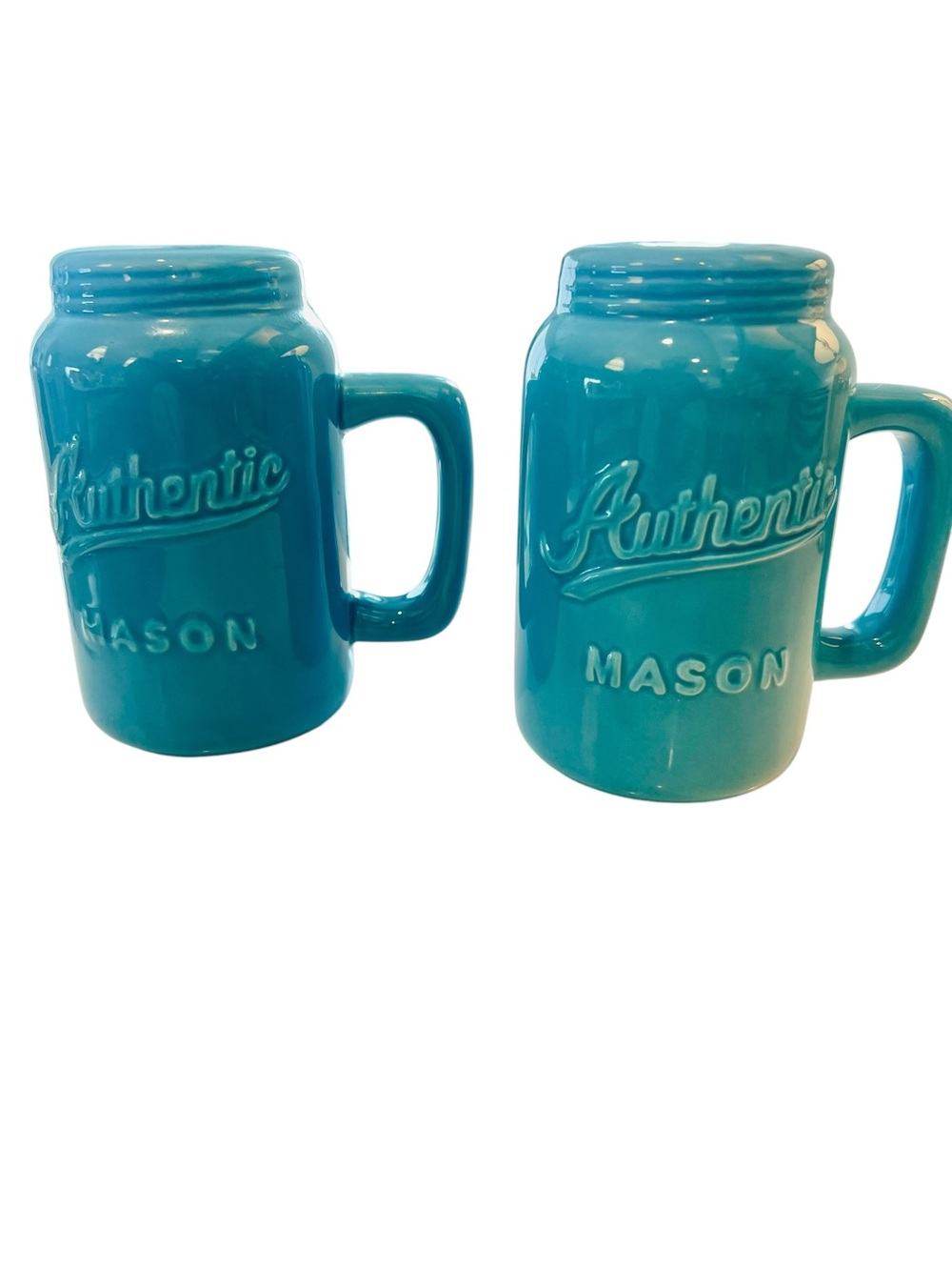Vintage Turquoise Mason Jar Salt & Pepper Shakers Ceramic Rustic Farmhouse